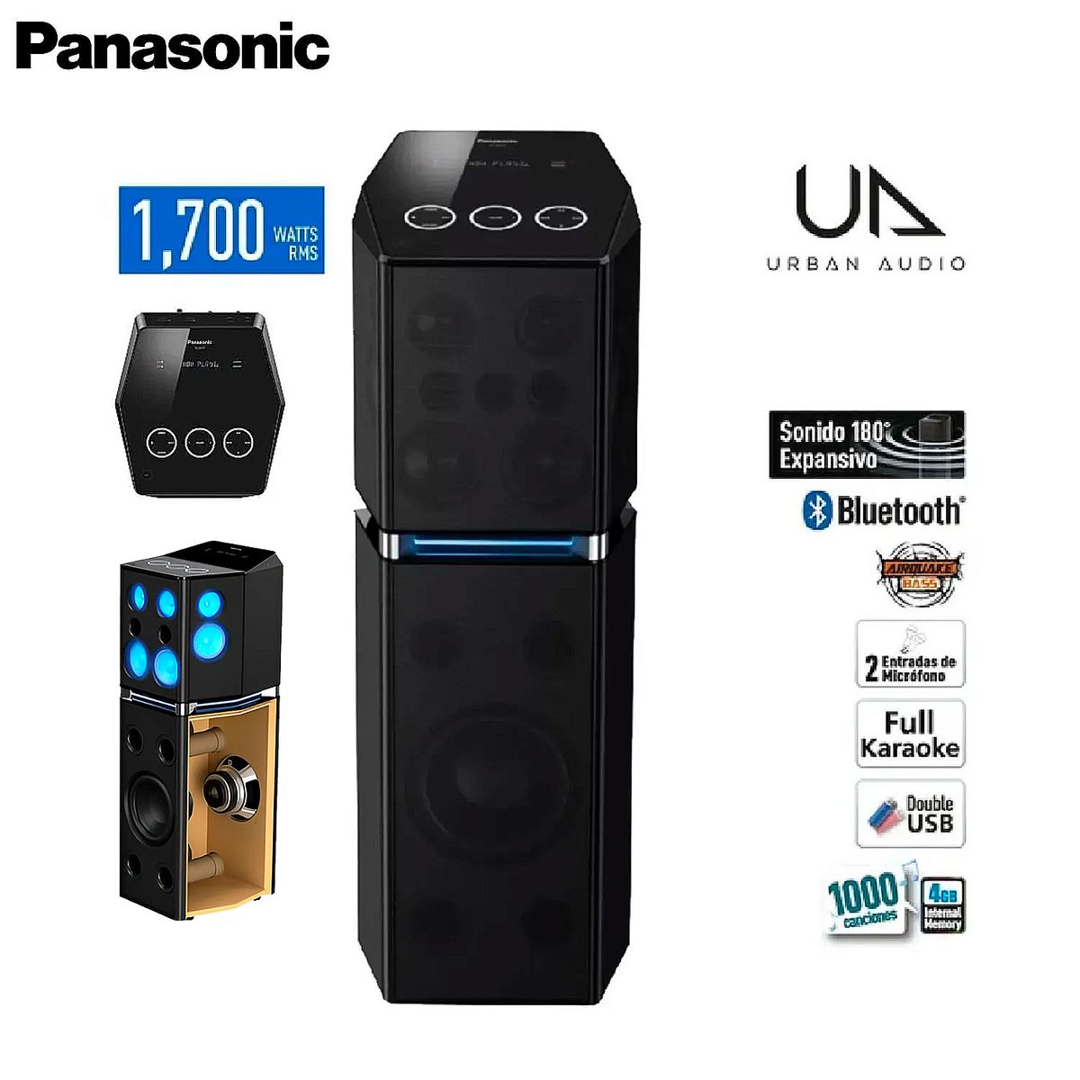 PANASONIC - Equipo de Sonido Panasonic SC-UA70PU-K ONE BOX 1700 Watts RMS NEGRO