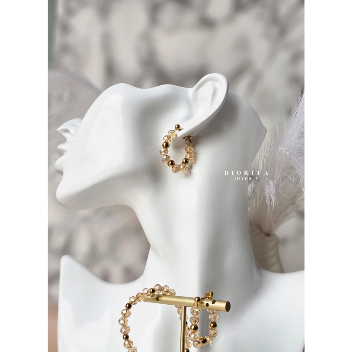 GENERICO - SET PULSERA DE CRISTAL Y ARETES COLOR MIEL