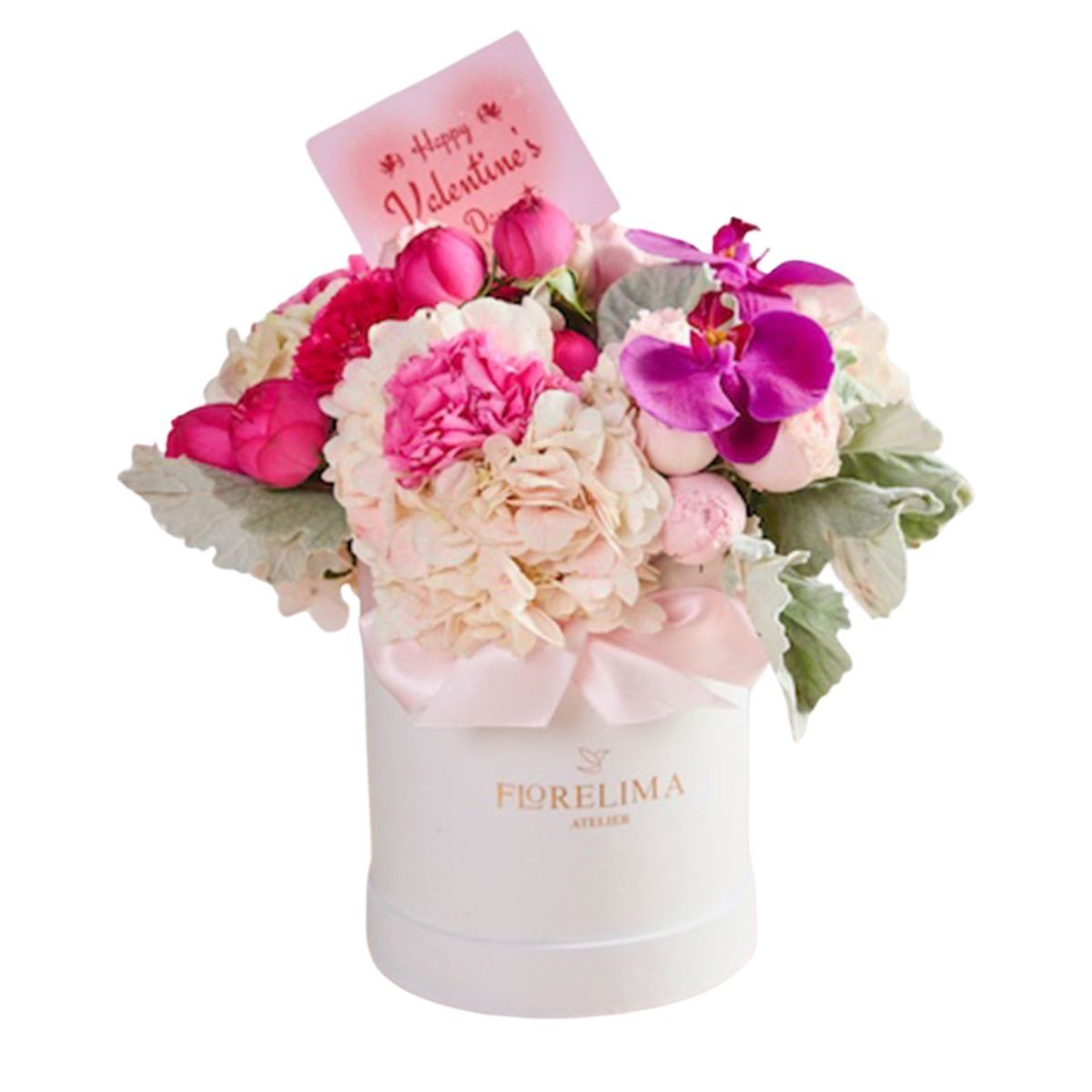 GENERICO - Box Corazón floral  rosas inglesas rosadas orquídea y hortensias