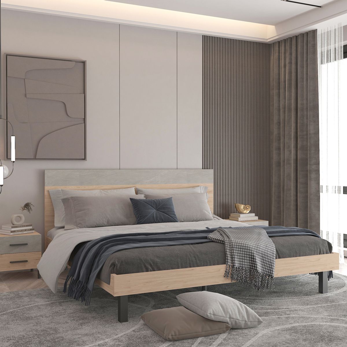 TUGO - Cama Emma 1.5 Plazas MDF Natural