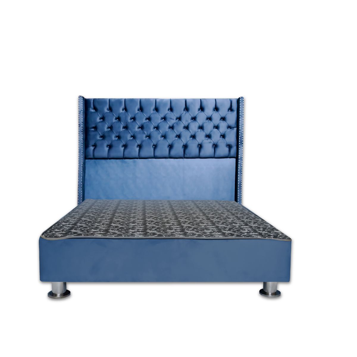 MUEBLES MACRUMO - Cama tapizada Cora King 2 tarimas - Color Azul