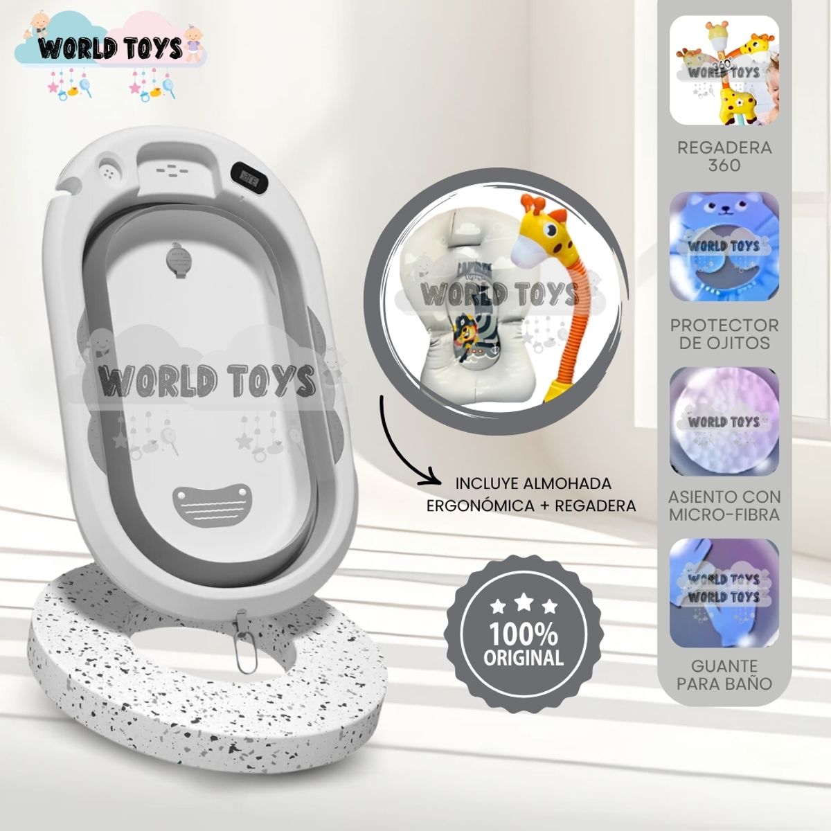 BABY - Bañera Plegable con Regadera «AQUATICK JIRA» Gray