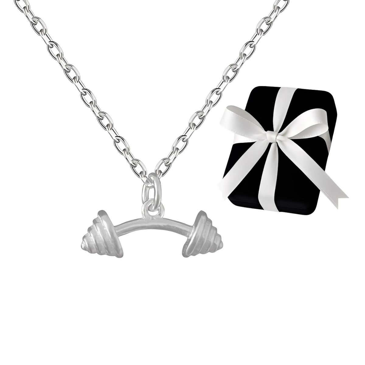 GENERICO - Collar Hombre Pesa Mancuerna Gym Deporte Regalo Plata 925