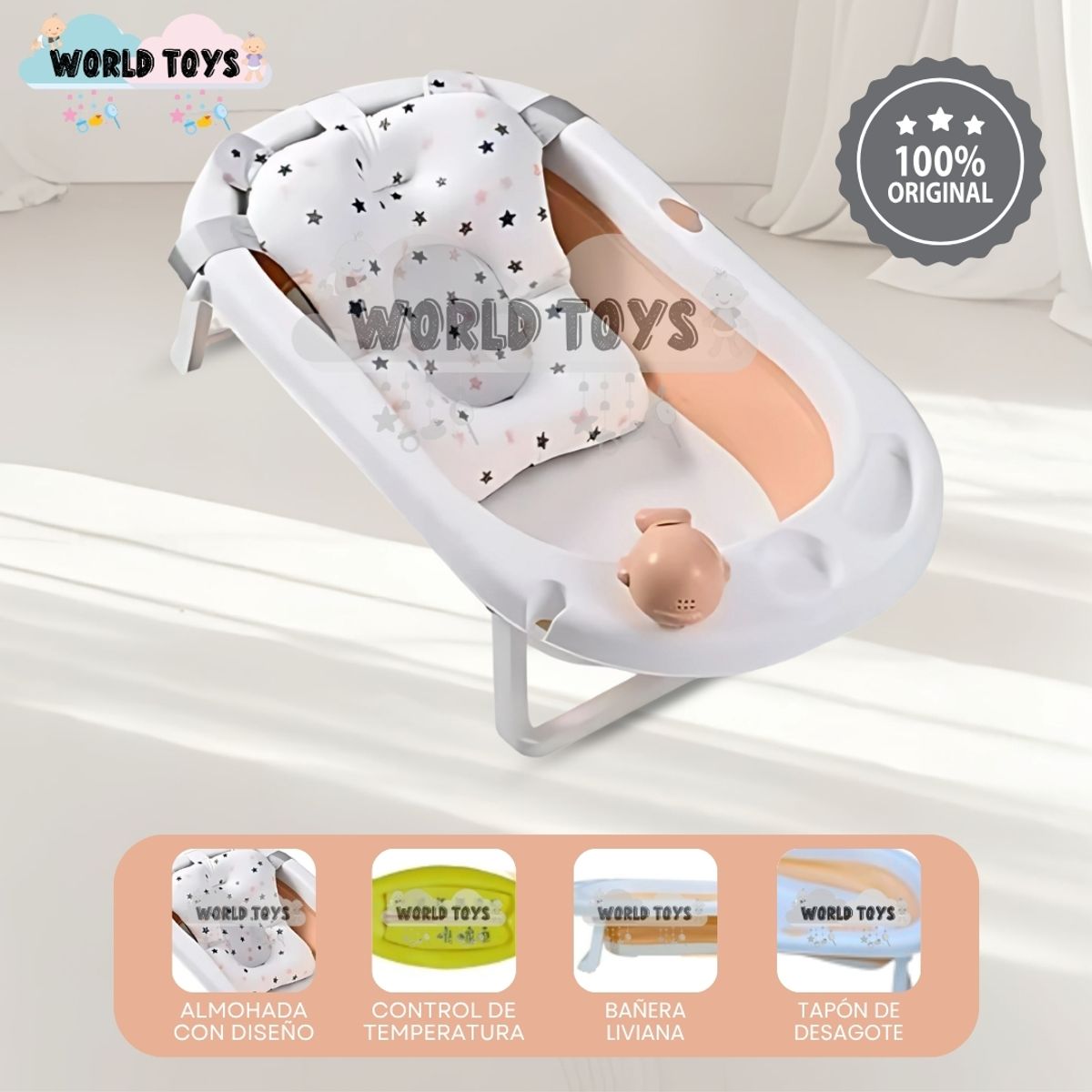 BABY - Bañera Plegable con Cojín «NEWAQUA» Melón