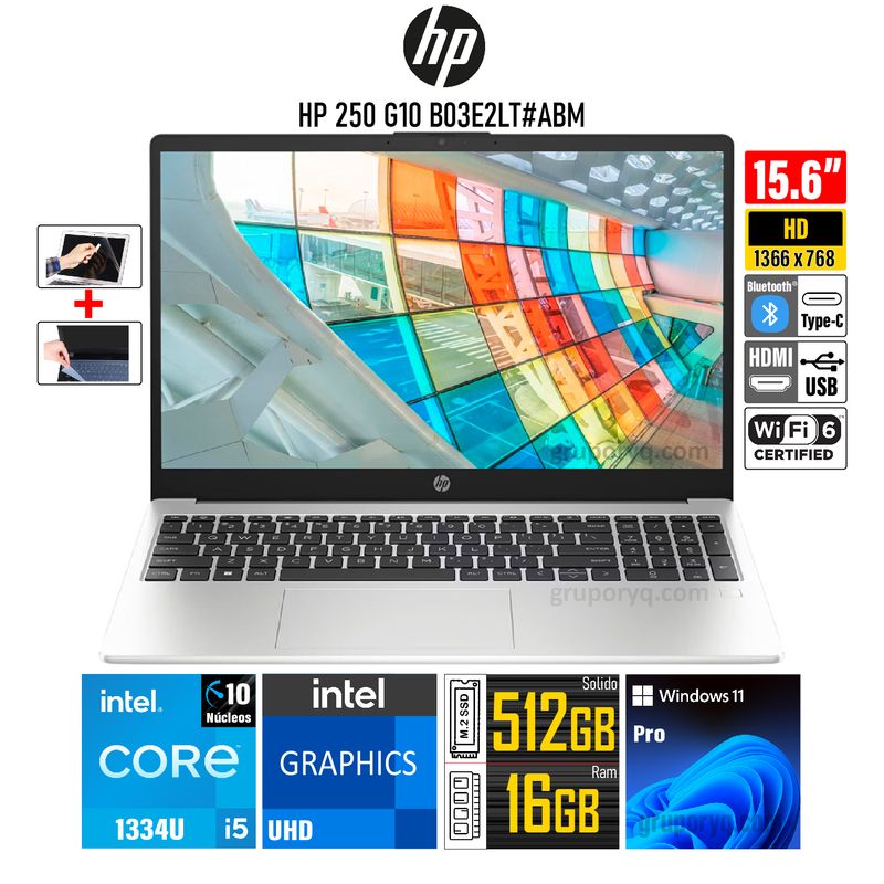 HP - Laptop HP 250 G10 intel Core i5-1334U RAM 16GB SSD 512GB Pantalla 15.6" HD - B03E2LT