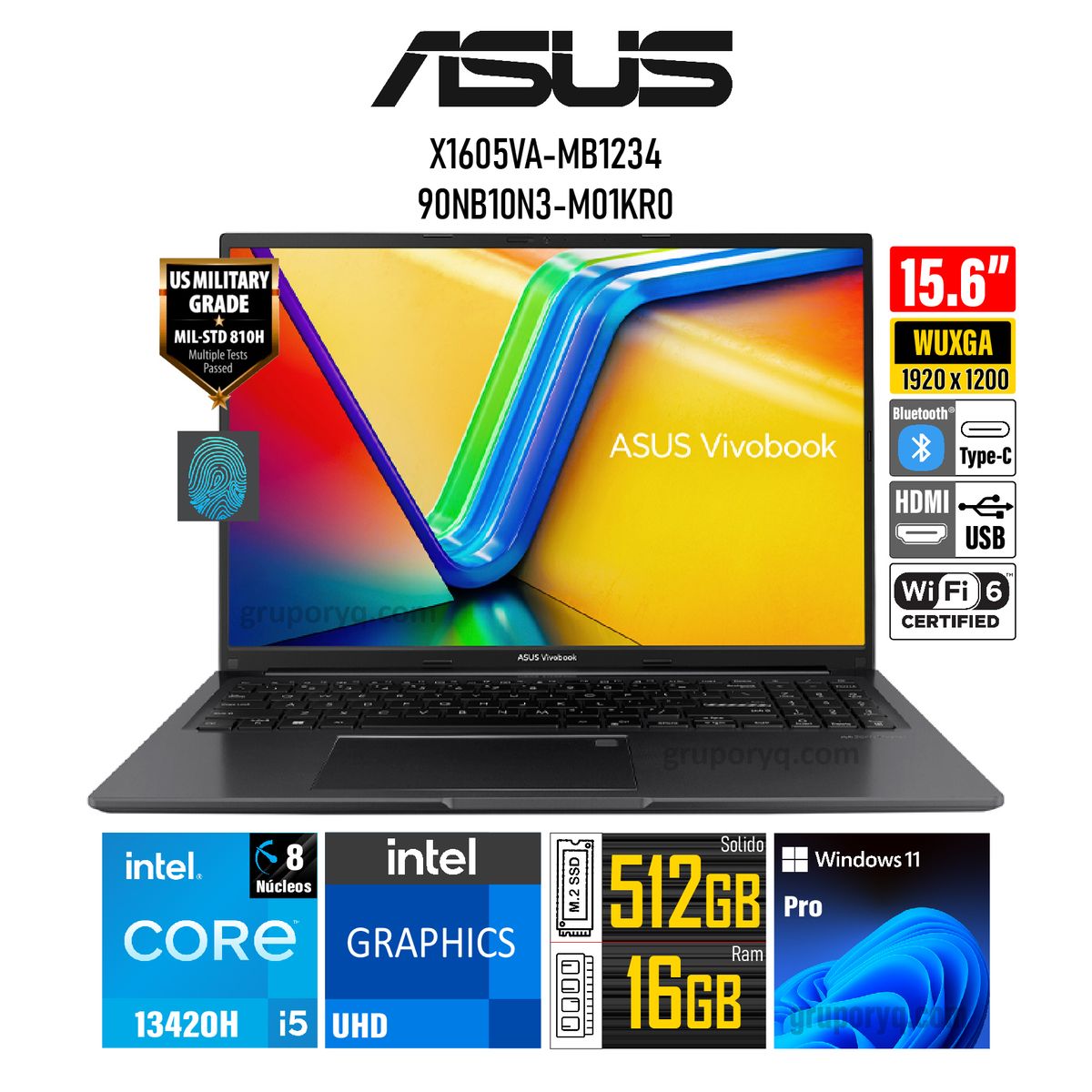 ASUS - Laptop ASUS VivoBook X1605VA-MB1234 Intel Core i5-13420H RAM 16GB SSD 512GB Pantalla 156 WUXGA