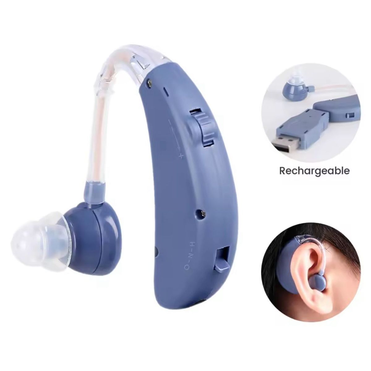 GENERICO - AUDIFONO AZUL  AURICULAR AMPLIFICADOR SORDERA SORDO RECARGABLE
