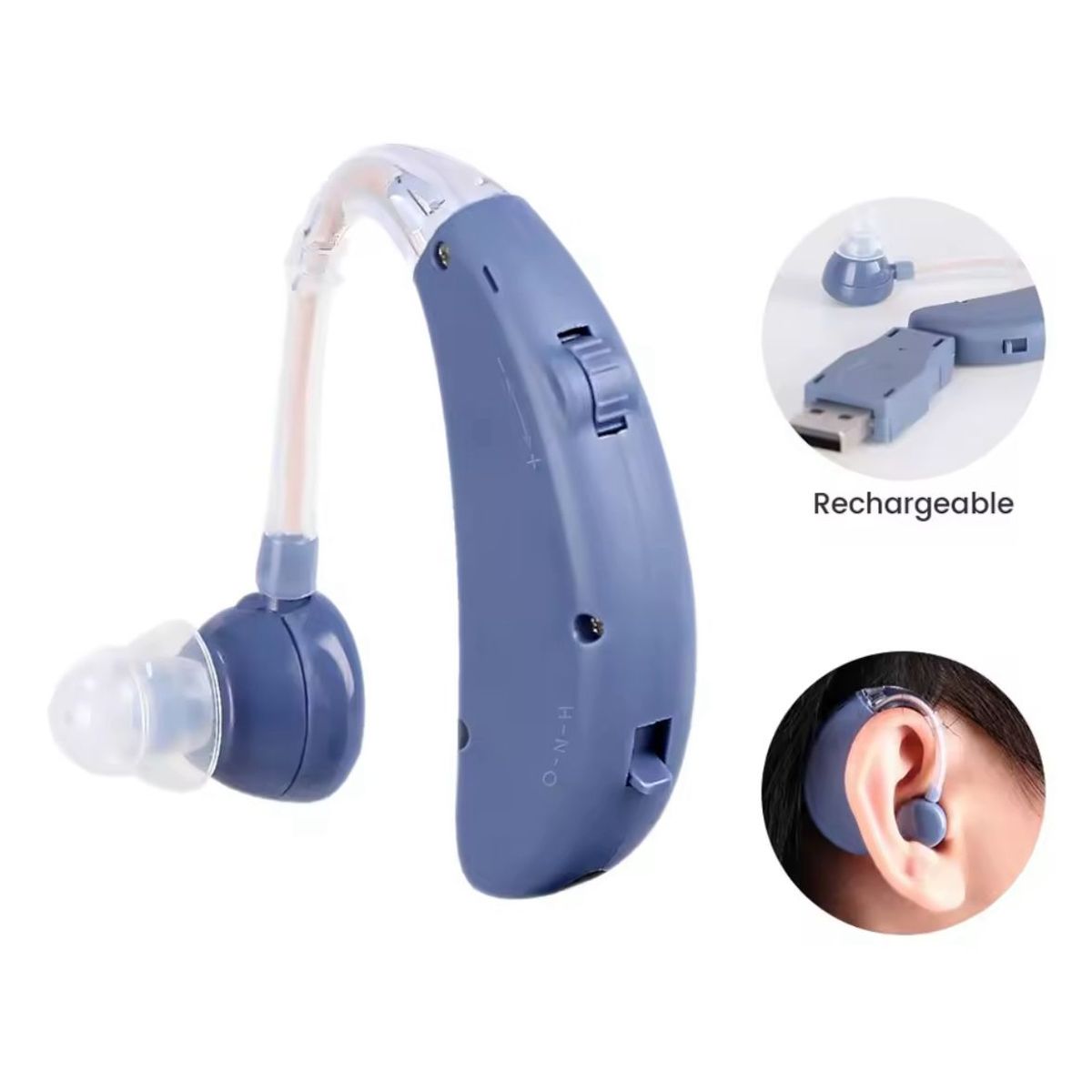 GENERICO - AUDIFONO AZUL  AURICULAR AMPLIFICADOR SORDERA SORDO RECARGABLE