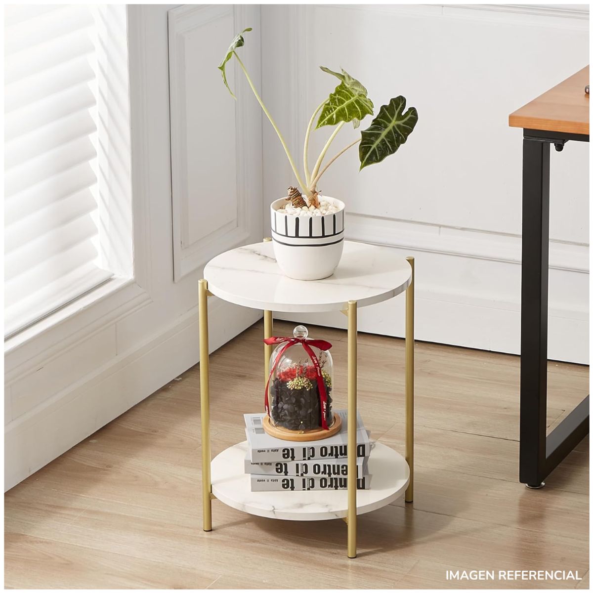 INSPIRA MARKET - Mesa Auxiliar de Centro Marmoleado 2 Niveles