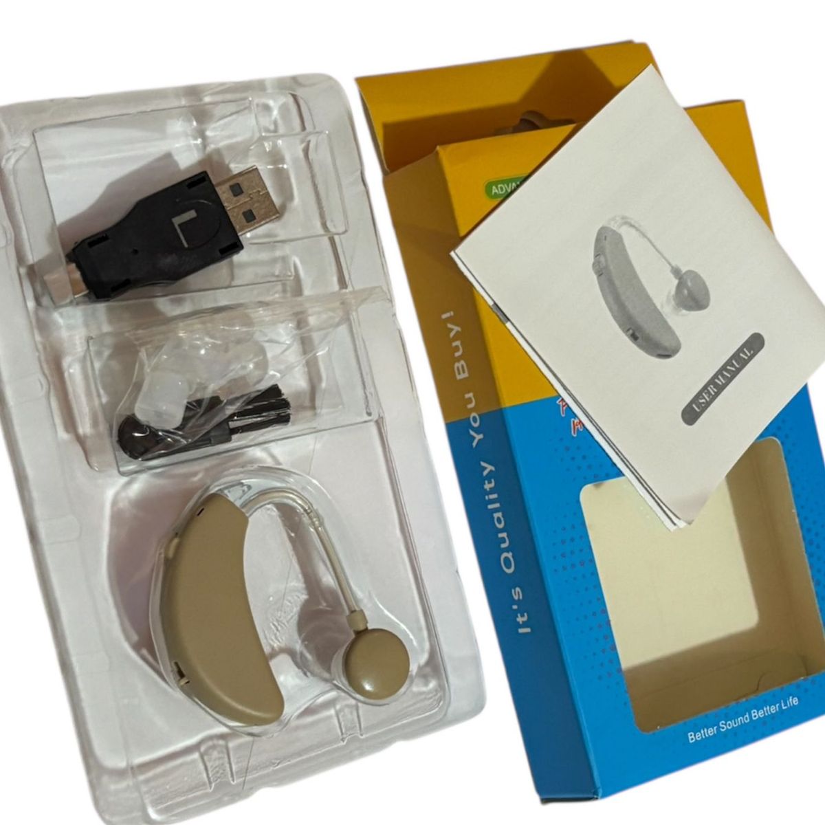 GENERICO - AUDIFONO BEIGE  AURICULAR AMPLIFICADOR SORDERA SORDO RECARGABLE