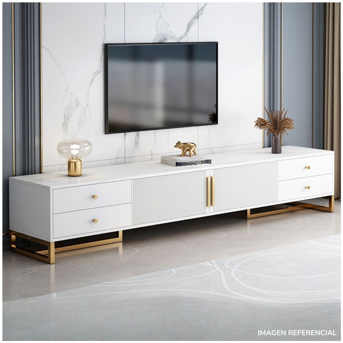 INSPIRA MARKET - Mesa Rack para TV 140 cm con 2 Puertas y 4 Cajones