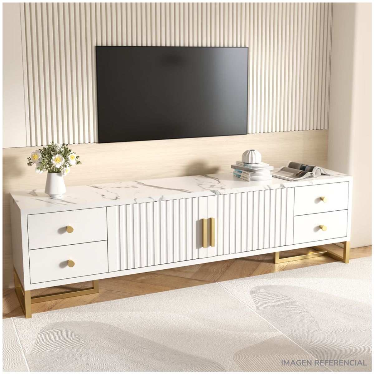 INSPIRA MARKET - Mesa Rack para TV 140 cm con 2 Puertas y 4 Cajones