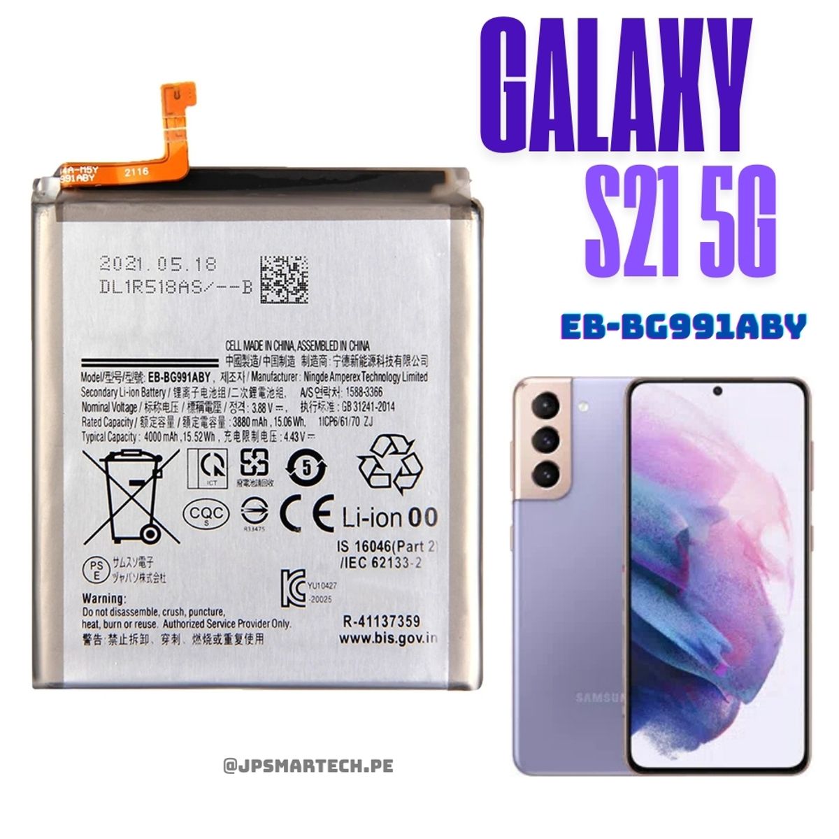 OEM - BATERIA SAMSUNG S21 TORIGINAL-SM NUEVO