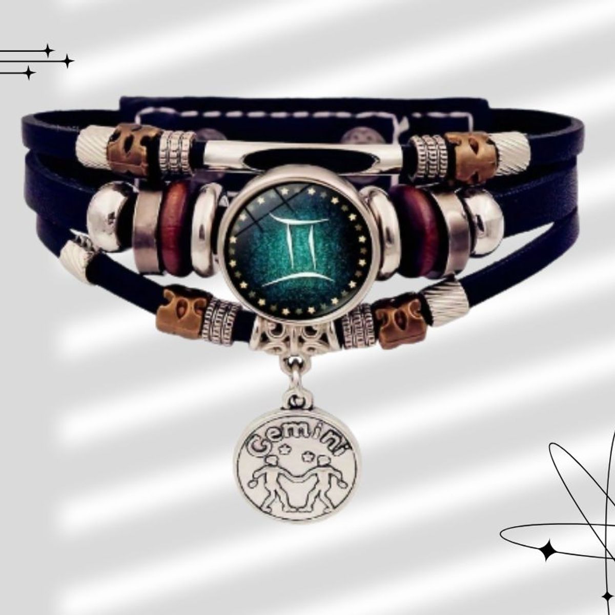 GENERICO - Pulsera de cuero PU de doce constelaciones geminis