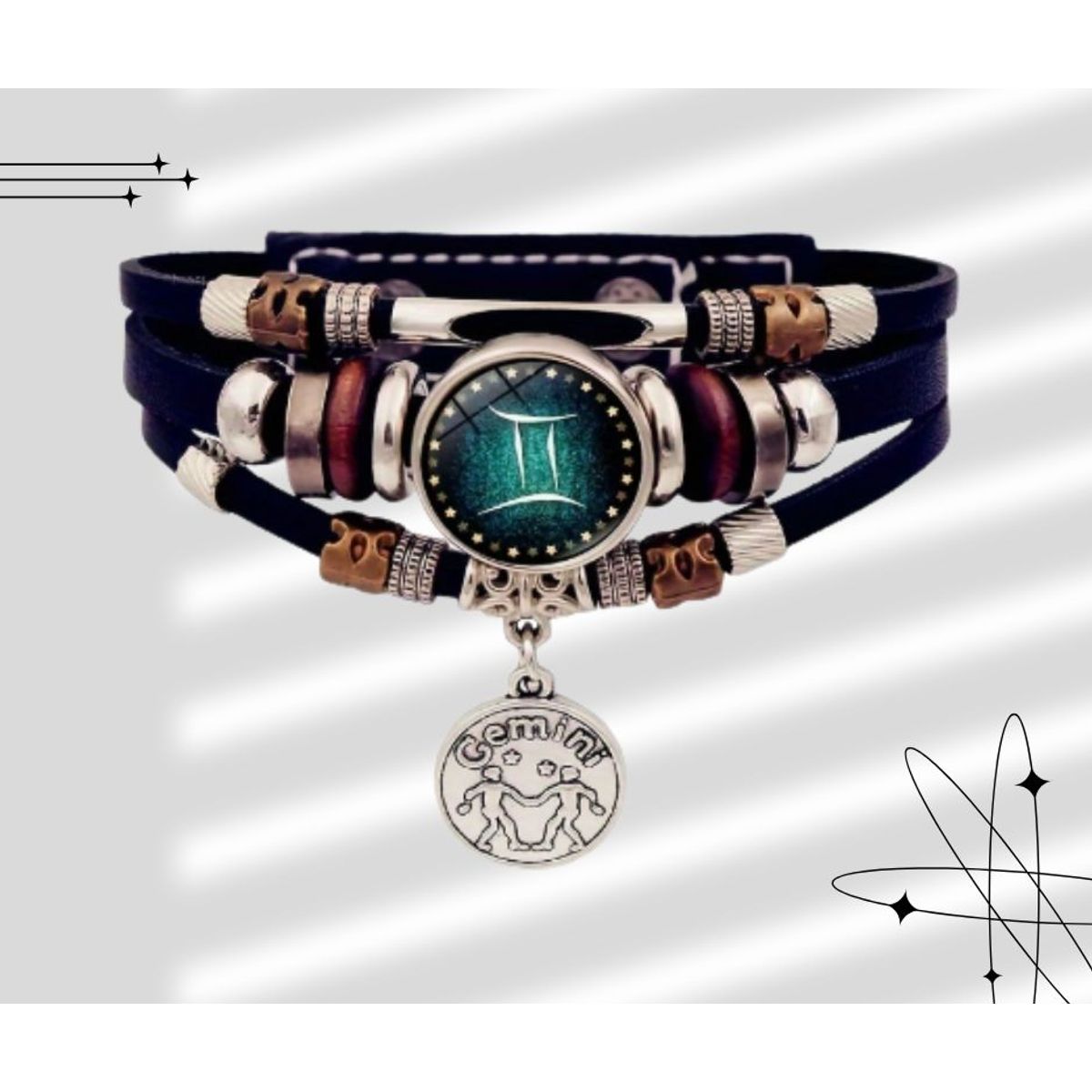 GENERICO - Pulsera de cuero PU de doce constelaciones geminis