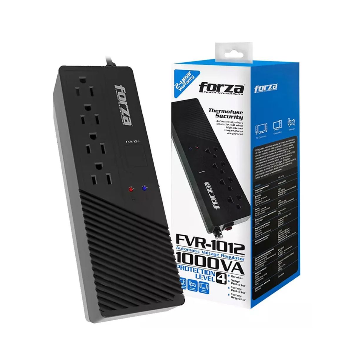 FORZA - Regulador Automático De Voltaje Forza Fvr-1012, 500W, 1000Va, Ca 220V - Protege Tus Dispos