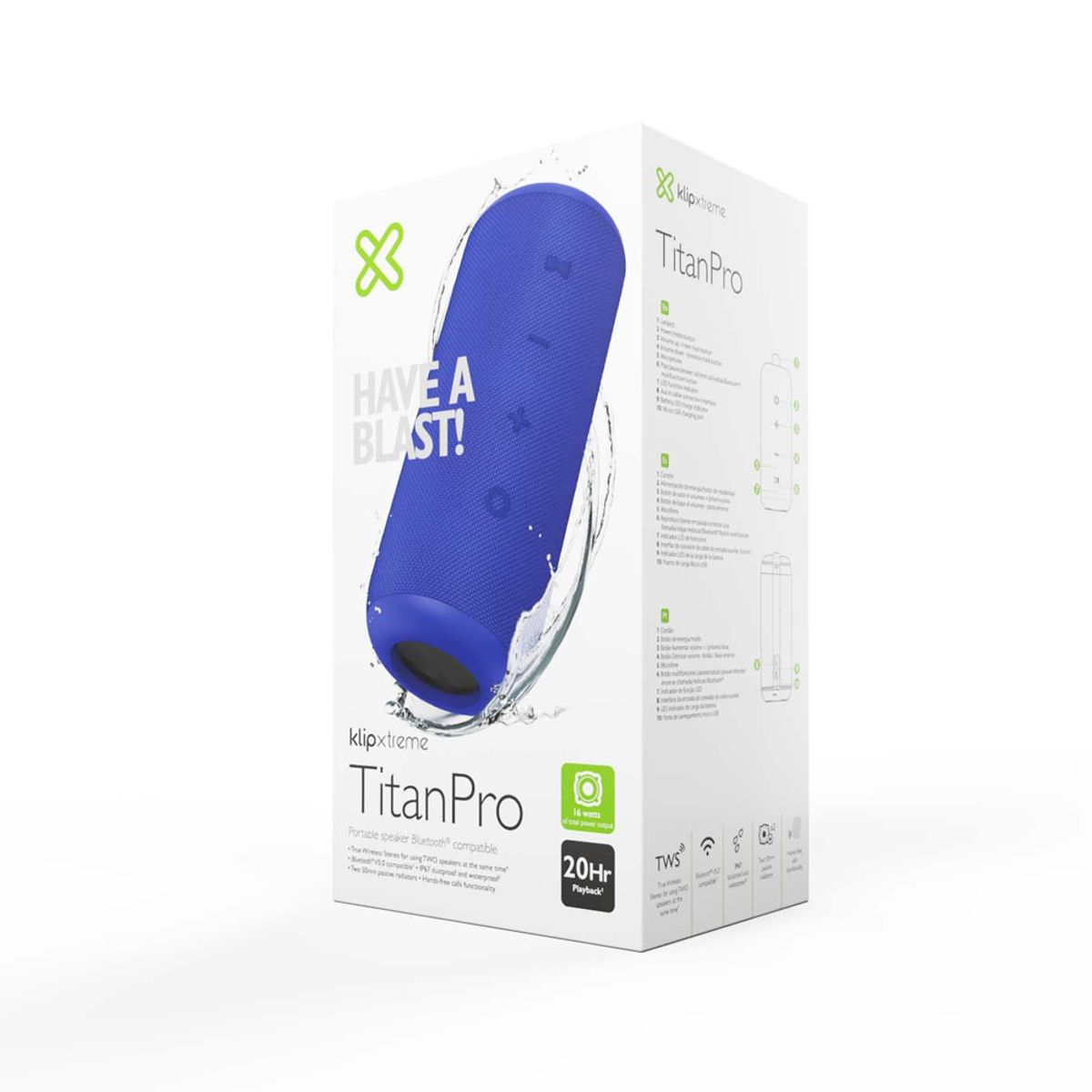 KLIP XTREME - Parlante Klip Xtreme Titanpro Kbs-300Bl Bluetooth Azul 16W: Sonido Potente Y Portátil