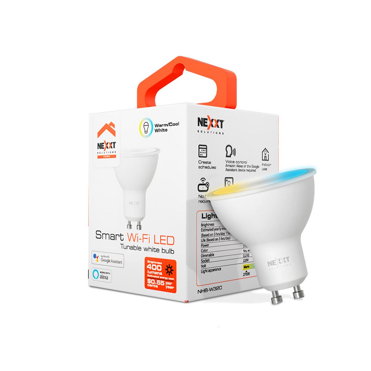 NEXT - Bombilla Led Inteligente Wi-Fi Nexxt Mr16 4W, Eficiencia Energética Y Fácil Control Desde