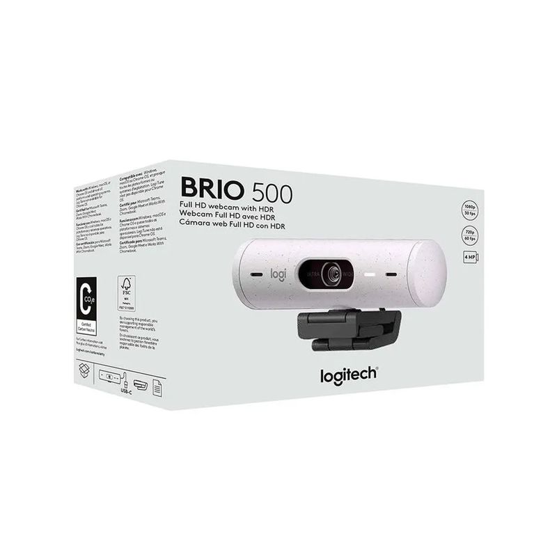LOGITECH - Cámara Logitech Brio 500 Fhd 1080P Usb-C En Color Blanco - Ideal Para Videoconferencias Y