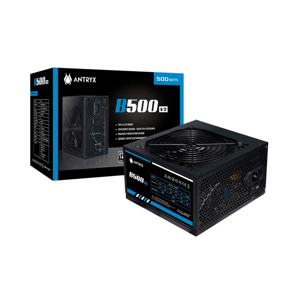 ANTRYX - Fuente De Poder Antryx B500 V3 De 500W - Eficiencia, Rendimiento Y Fiabilidad Para Pc Game