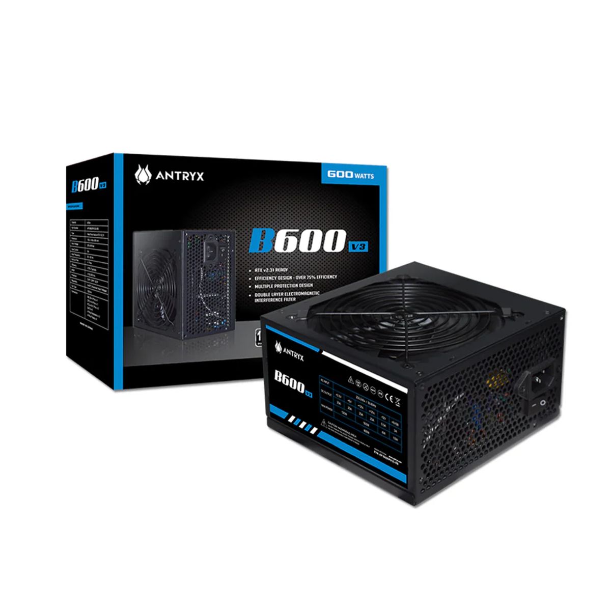 ANTRYX - Fuente De Poder 600W Antryx B600 V3 Eficiente Y Certificada Para Pcs Gaming Y Oficina
