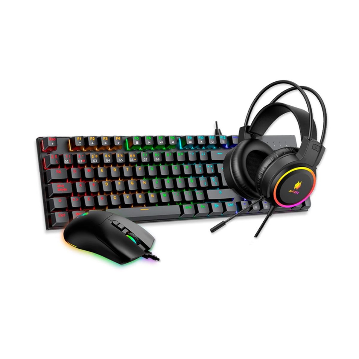 ANTRYX - Kit Gaming Antryx Gc-3100 X3: Teclado Mecánico Rgb, Mouse Y Auriculares - Negro