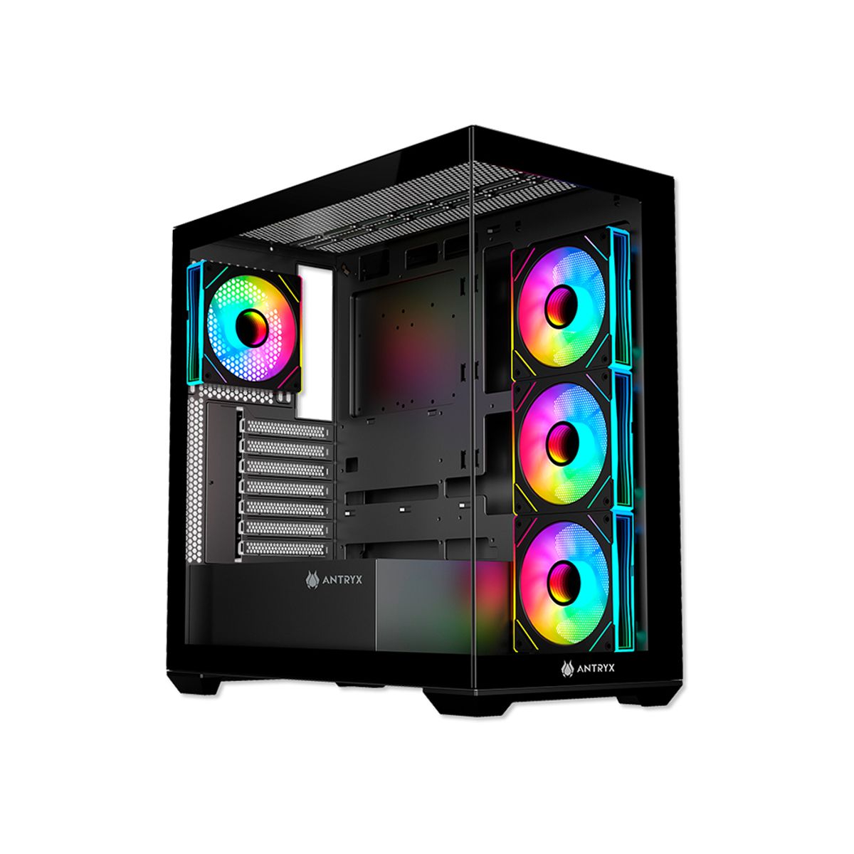 ANTRYX - Caja Mid Tower Antryx Fx 750 Argb Negra Con Iluminación Rgb Y Diseño Elegante Para Gamers
