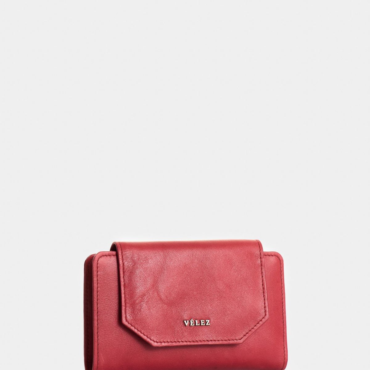 VELEZ - Vélez Billetera Bravo De Cuero Mujer Corte Hexagonal Rojo