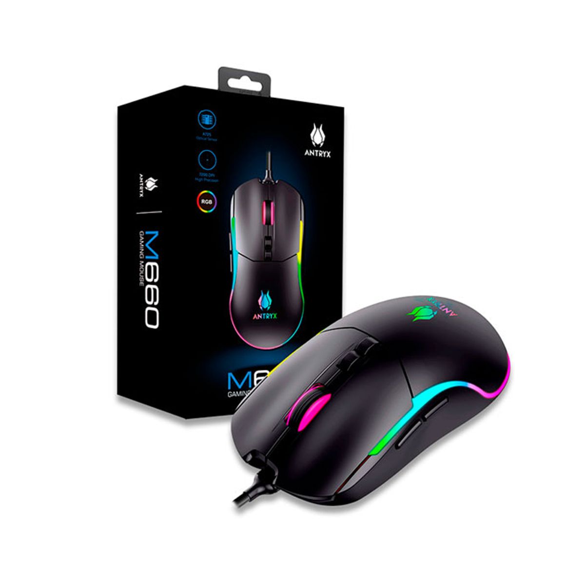 ANTRYX - Mouse Gaming Antryx M660 Rgb, Alta Precisión 7200 Dpi, Retroiluminación Personalizable Y D