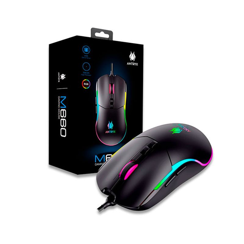 ANTRYX - Mouse Gaming Antryx M660 Rgb, Alta Precisión 7200 Dpi, Retroiluminación Personalizable Y D