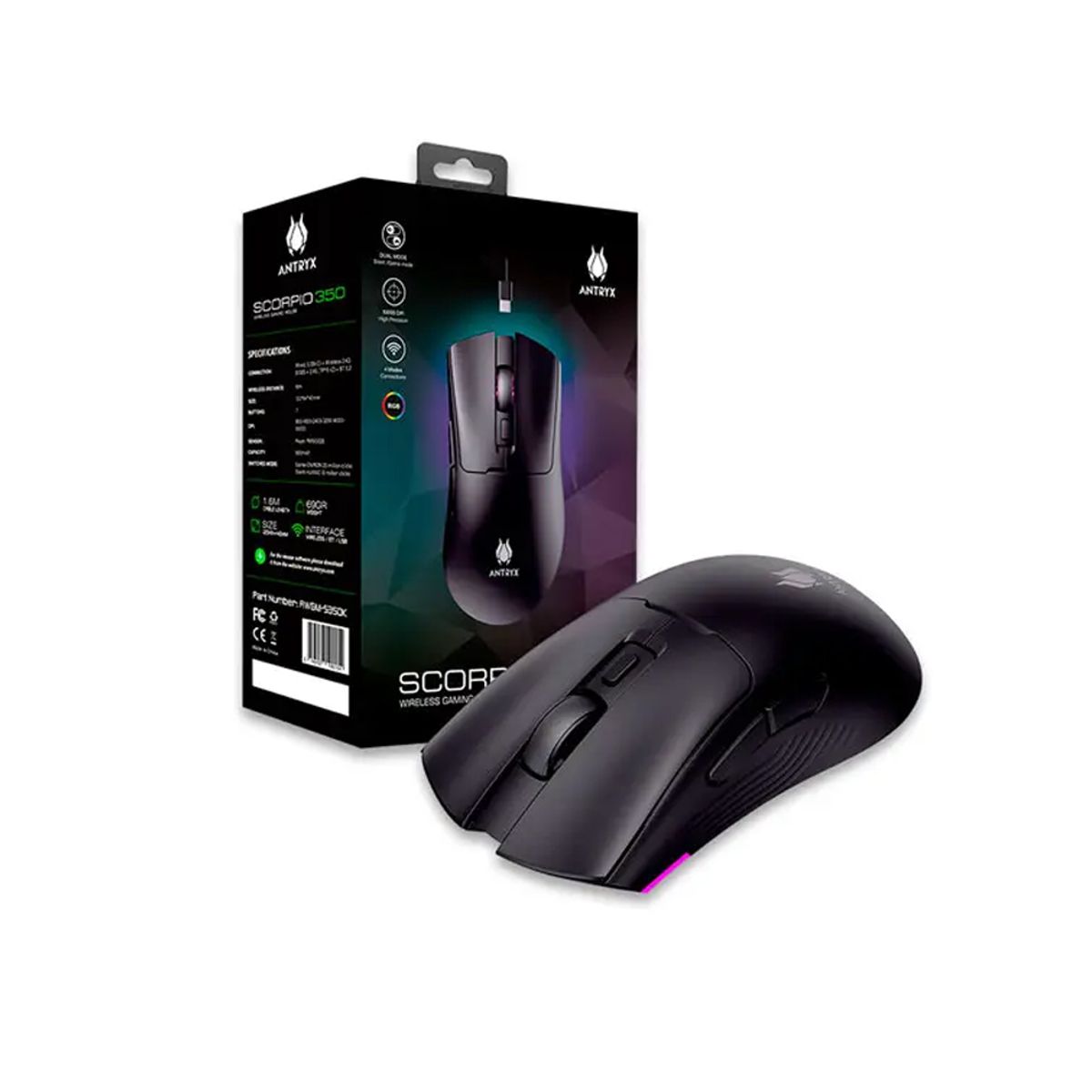 ANTRYX - Mouse Gaming Inalámbrico Antryx Scorpio 350 Rgb - Alta Precisión Y Personalización Lumínic