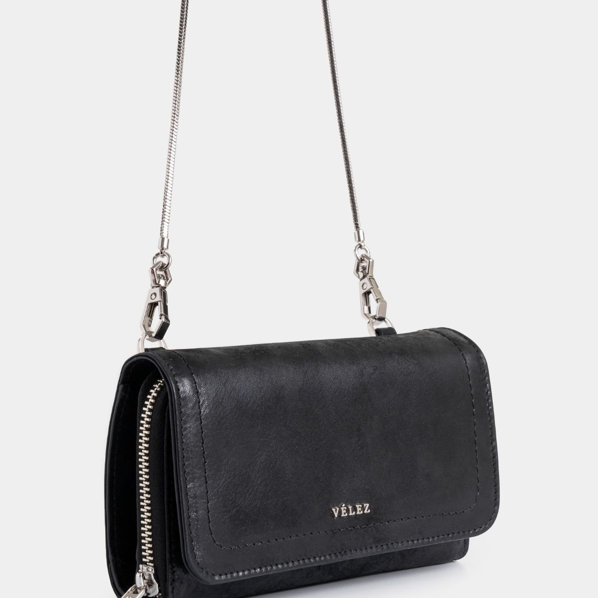 VELEZ - Vélez Billetera Palma De Cuero Para Mujer Con Cadena Negro