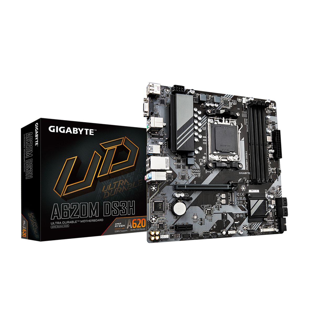 GIGABYTE - Motherboard Gigabyte Am5 A620M-Ds3H Ddr5 7600Mhz, Capacidad 192Gb, Ideal Para Gaming Y Str