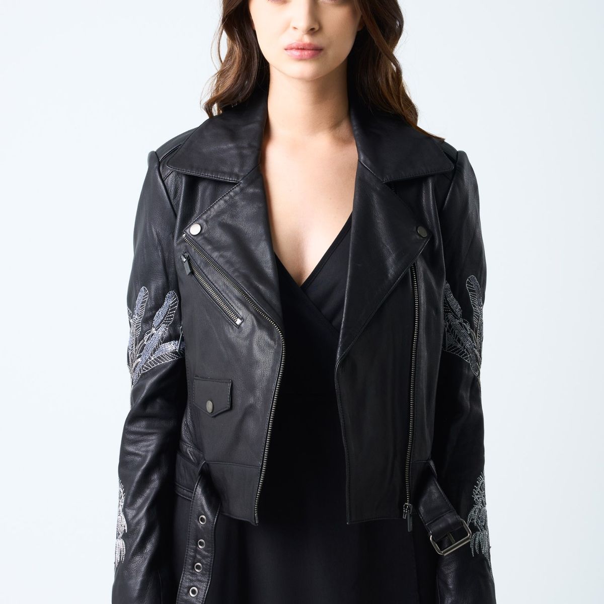 VELEZ - Vélez Casaca Biker Para Mujer Bordado Metalizado Negro