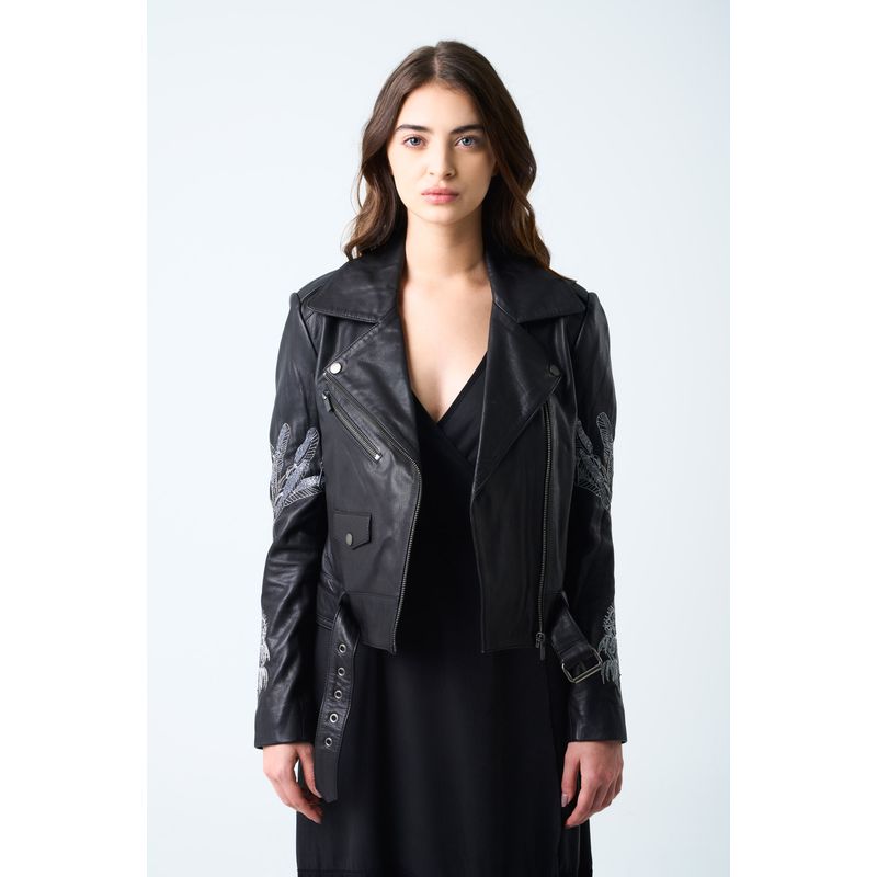 VELEZ - Vélez Casaca Biker Para Mujer Bordado Metalizado Negro