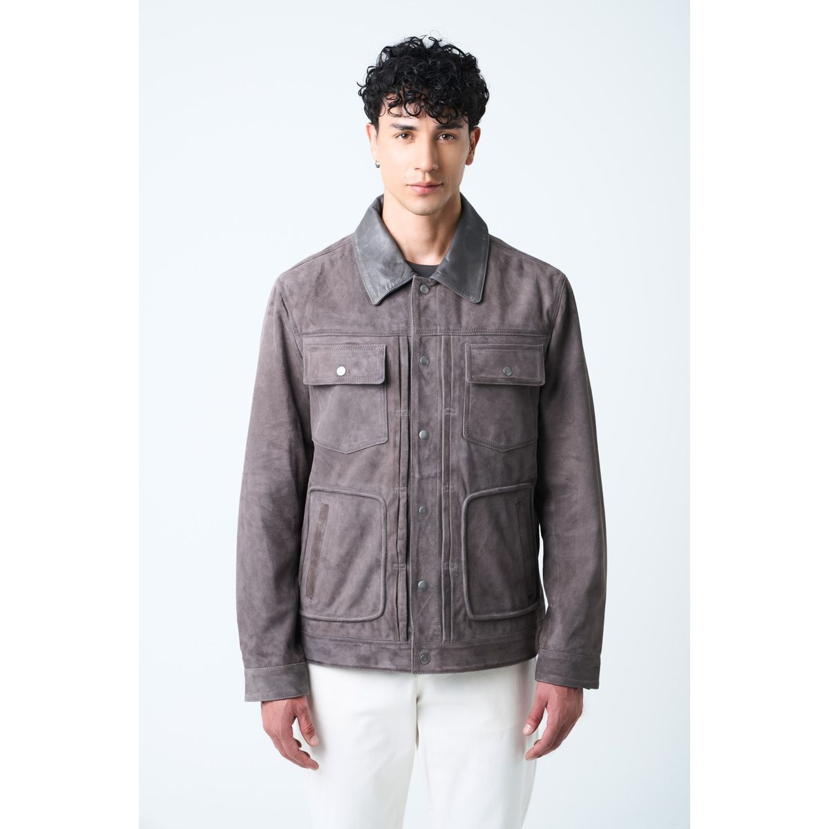 VELEZ - Vélez Chaqueta Aron Gamuza Hombre Detalle Cuero Gris Pistola