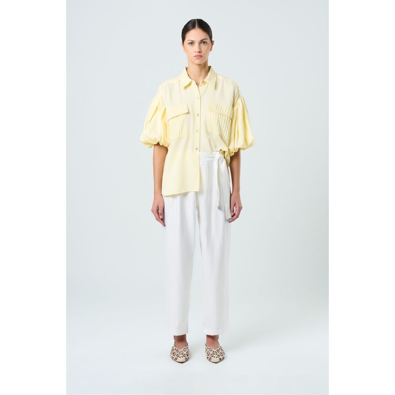 VELEZ - Vélez Pantalón Casiopea Tejido Mujer Efecto Brillo Crema