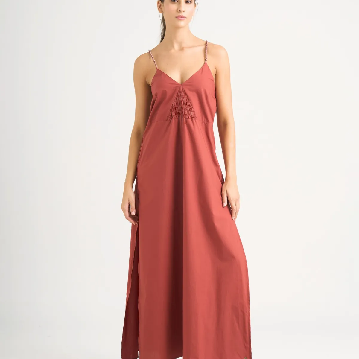 VELEZ - Vélez Vestido Maxi Celeste Tejido Plano Mujer Vinotinto