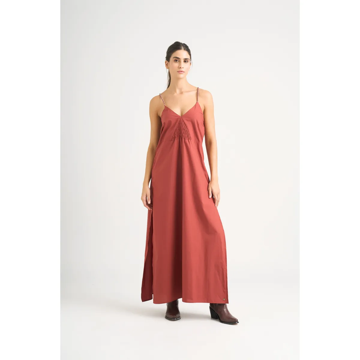 VELEZ - Vélez Vestido Maxi Celeste Tejido Plano Mujer Vinotinto