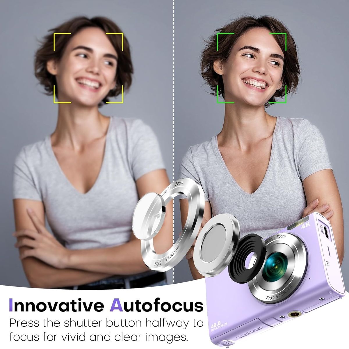 RENVMEXY - Cámara Digital Morada 4K Creativa Zoom Digital 64GB