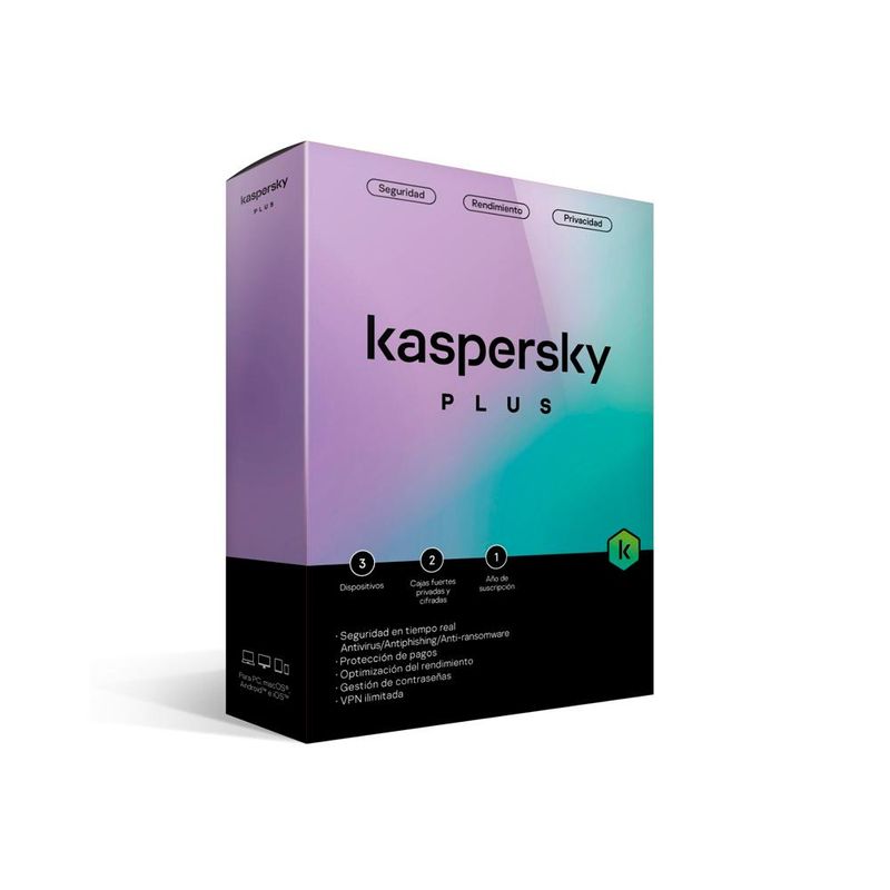 KASPERSKY - Kaspersky Plus Edition - 1 Año Para 3 Dispositivos, Protección Eficaz Y Sencilla