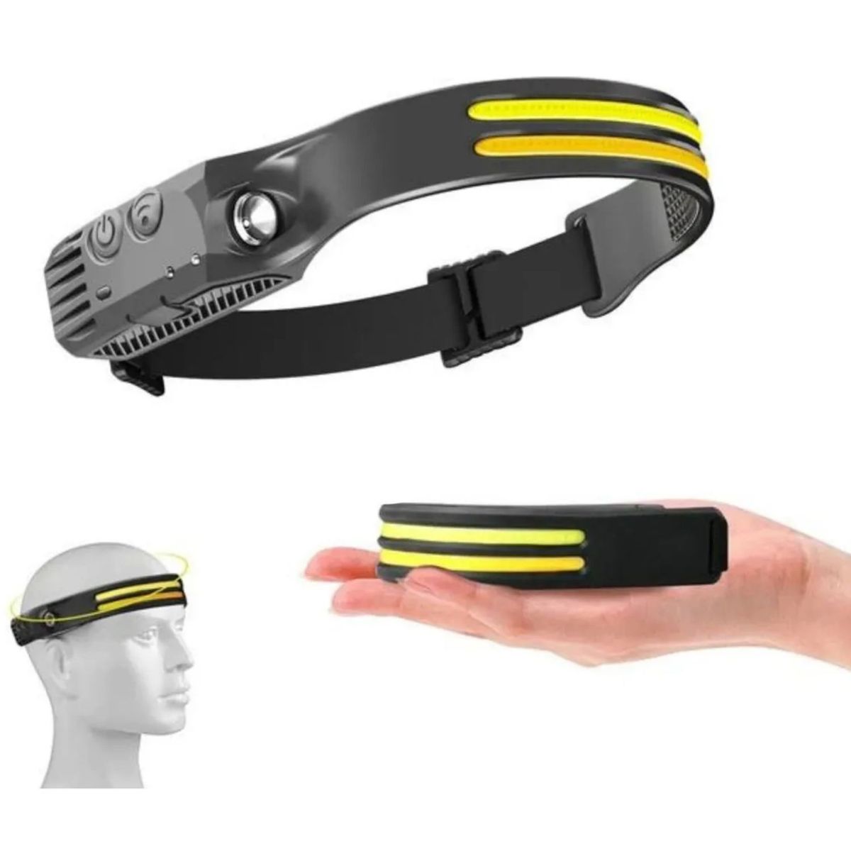 GENERICO - Linterna de cabeza recargable USB C luz dual 230° sensor