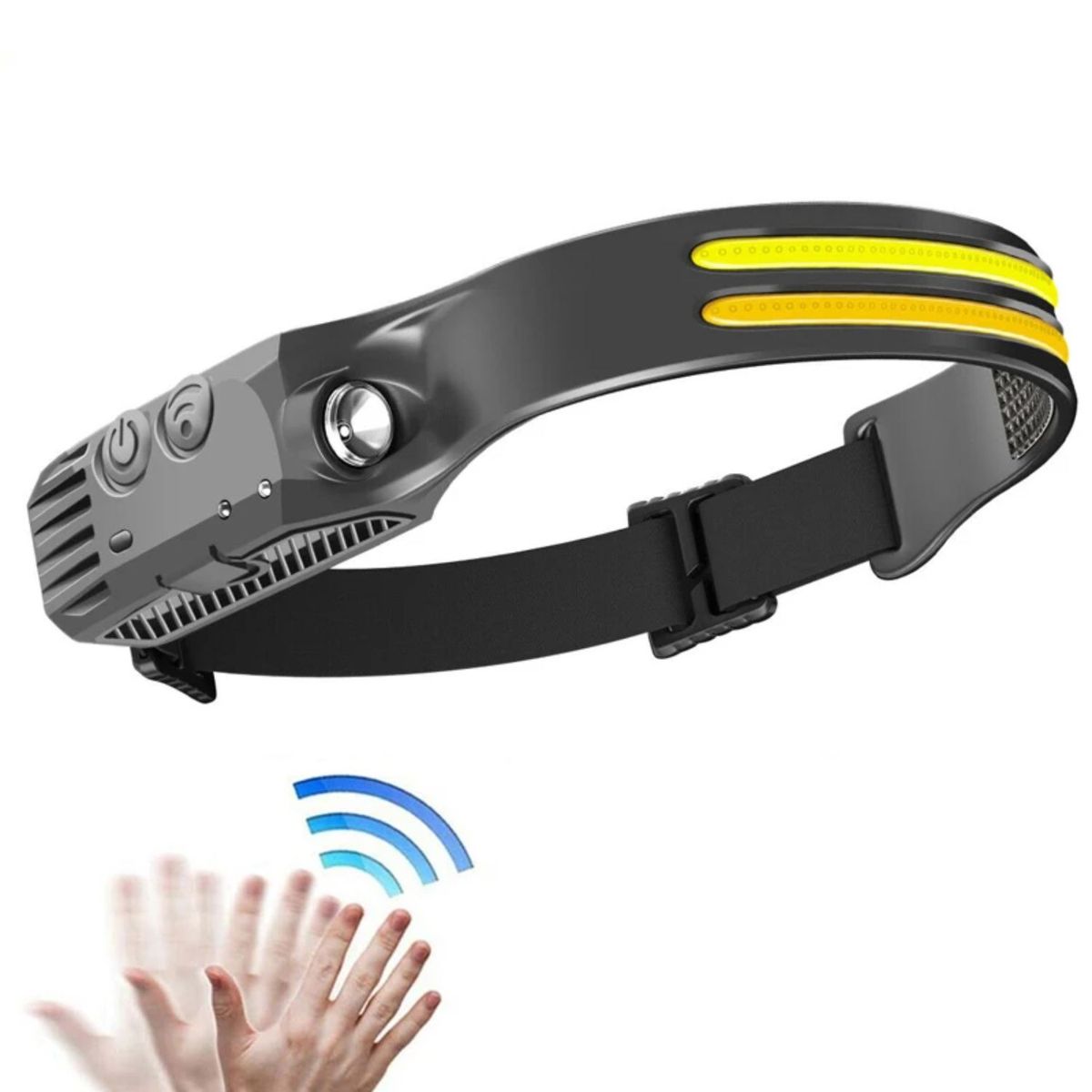 GENERICO - Linterna frontal LED con sensor luz blanca y amarilla USB recargable