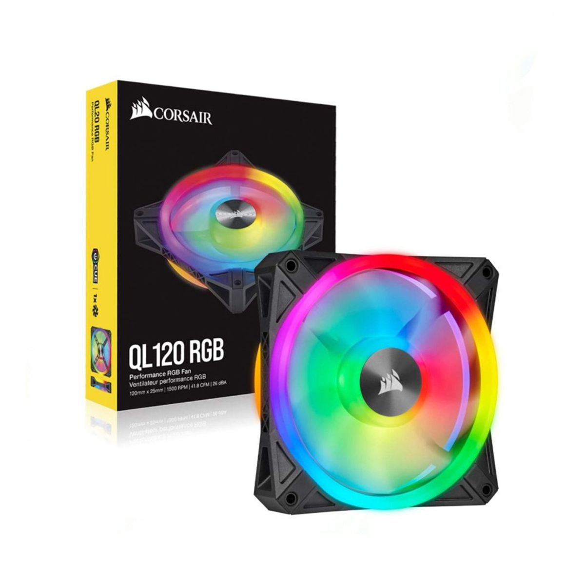 CORSAIR - Ventilador Corsair Ql120 Rgb De 12 Cm, 525-1500 Rpm, Con Control Pwm Y Luces Led Multicolo