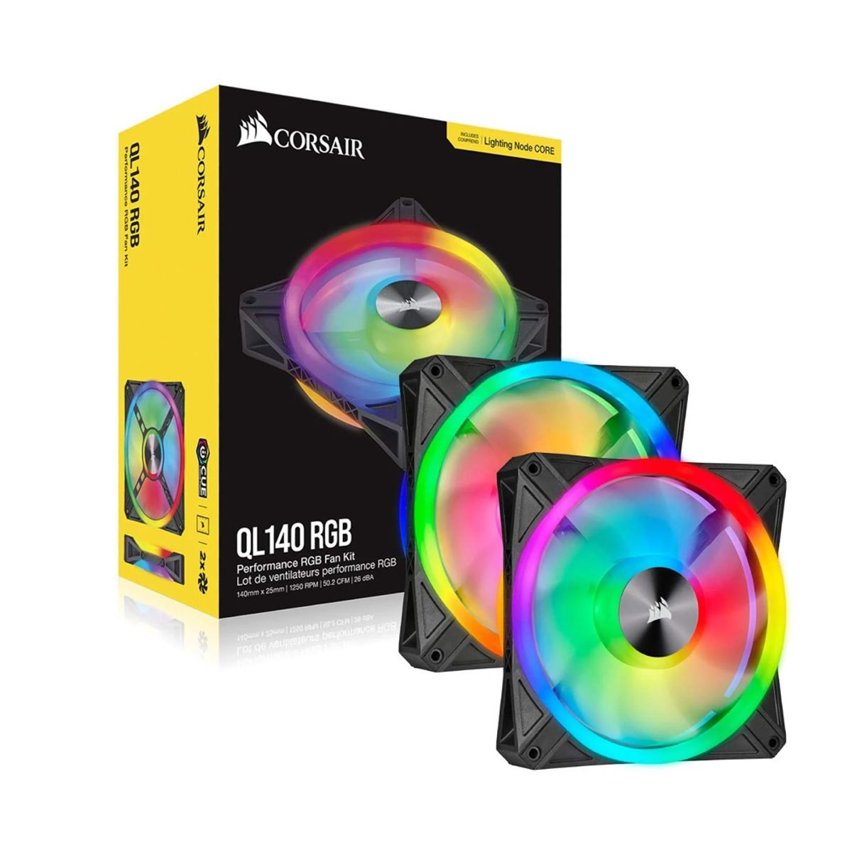 CORSAIR - Ventilador Corsair Ql140 Rgb De 14 Cm, Control Pwm, 550-1250 Rpm, Alto Flujo De Aire Y Ele