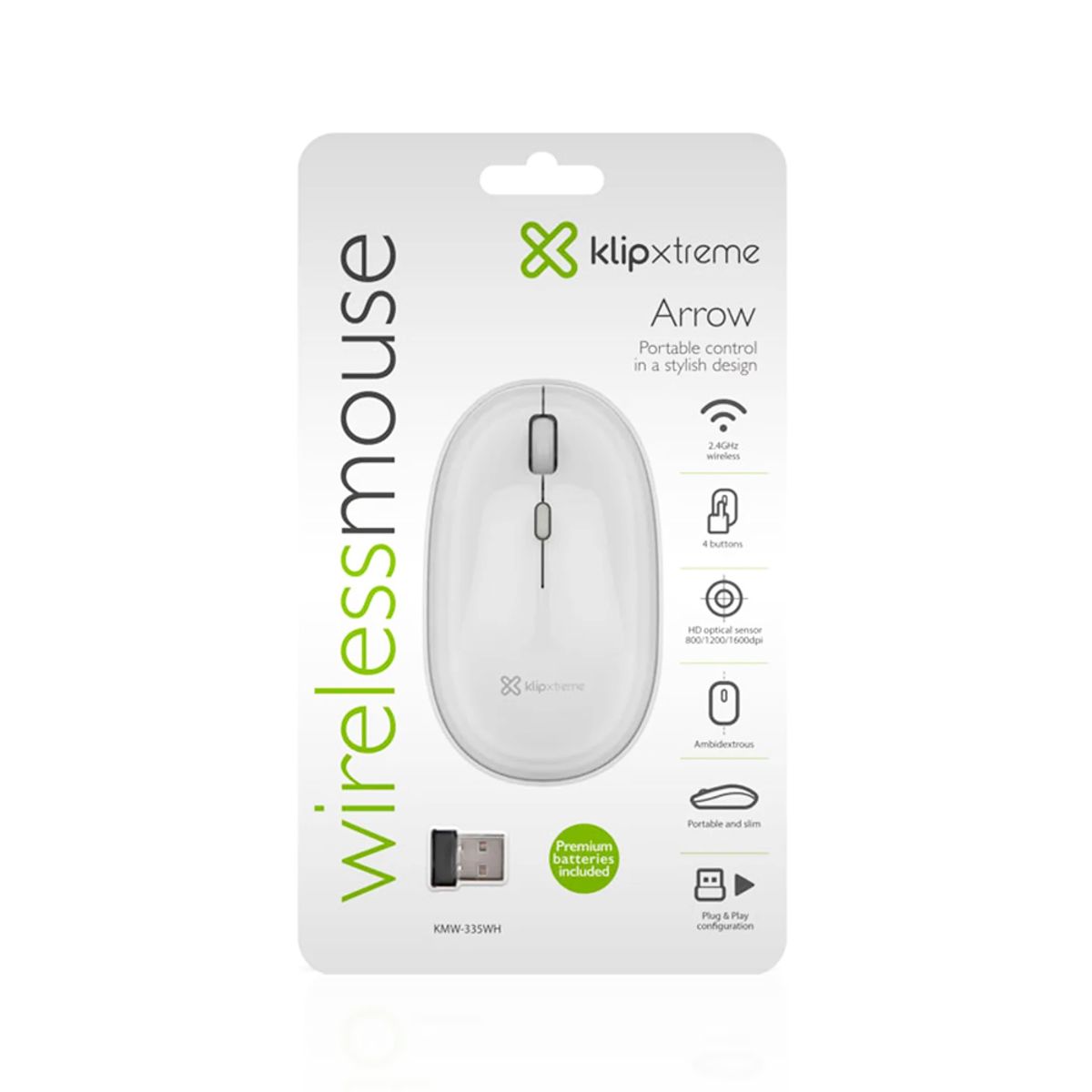 KLIP XTREME - Mouse Inalámbrico Klip Xtreme 2.4 Ghz, Color Blanco Clásico, 4 Botones, 1600 Dpi Para Un C