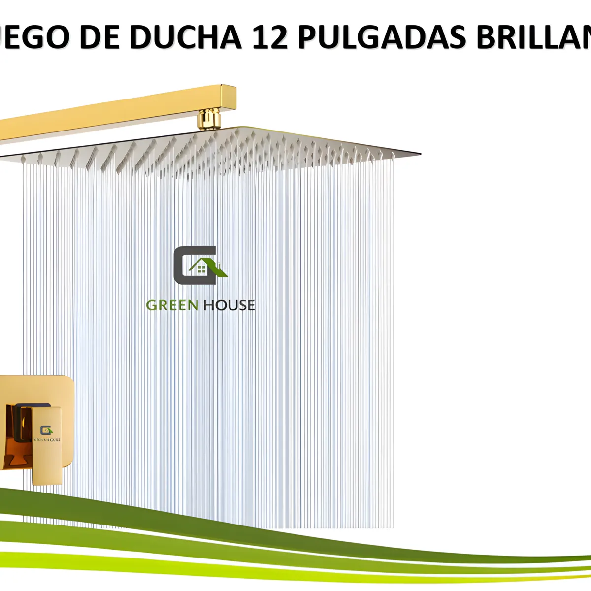 GREEN HOUSE - KIT DE DUCHA  DORADA 12 PULGADAS ACERO BRILLANTE