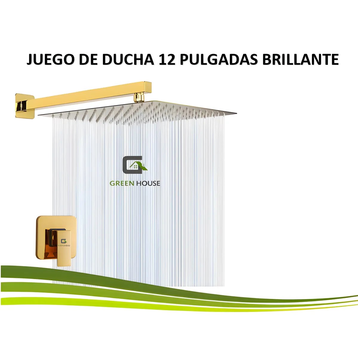 GREEN HOUSE - KIT DE DUCHA  DORADA 12 PULGADAS ACERO BRILLANTE