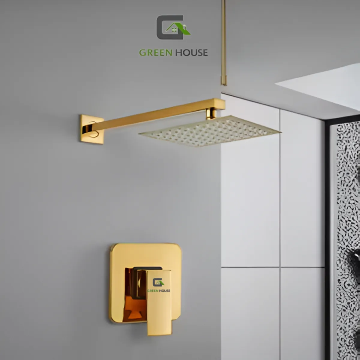 GREEN HOUSE - KIT DE DUCHA  DORADA 12 PULGADAS ACERO BRILLANTE