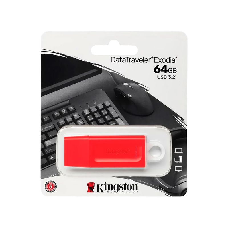 KINGSTON - Memoria Usb Kingston Exodia 64Gb En Rojo - Almacenamiento Rápido Y Portátil Para Tus Datos